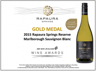Rapaura Springs awarded Pure Gold at the Air New Zealand Wine Awards